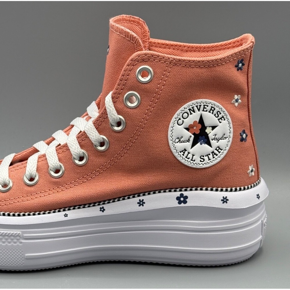 Converse Women's 9.5 Sneakers Platform Peach Embroidered Flowers A14266C - Picture 4 of 12